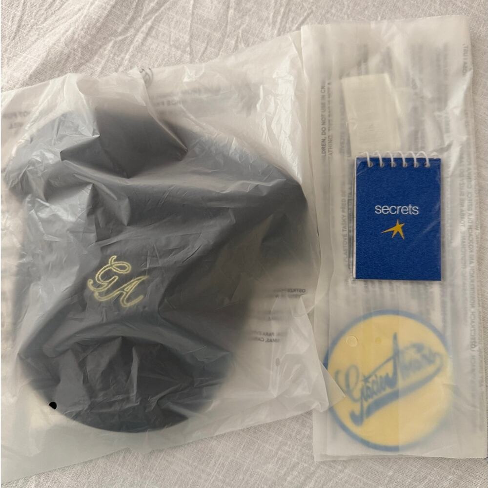 Gracie Abrams NWT black GA embroidered tour hat, logo sticker, secrets notebook